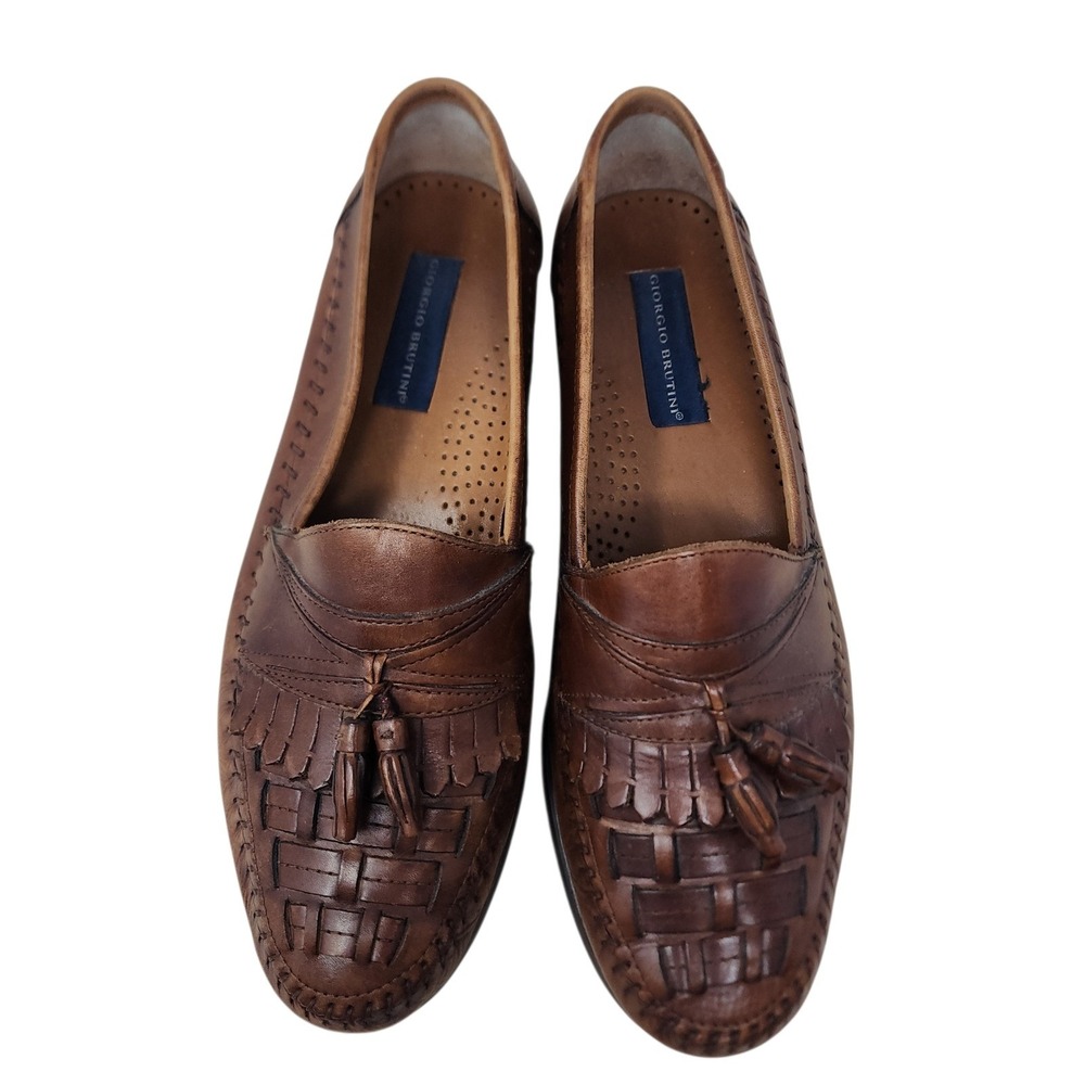 Giorgio Brutini Loafer 11 Men Kiltie Woven Tassels Bartell Brown Leather Slip On - Picture 8 of 14